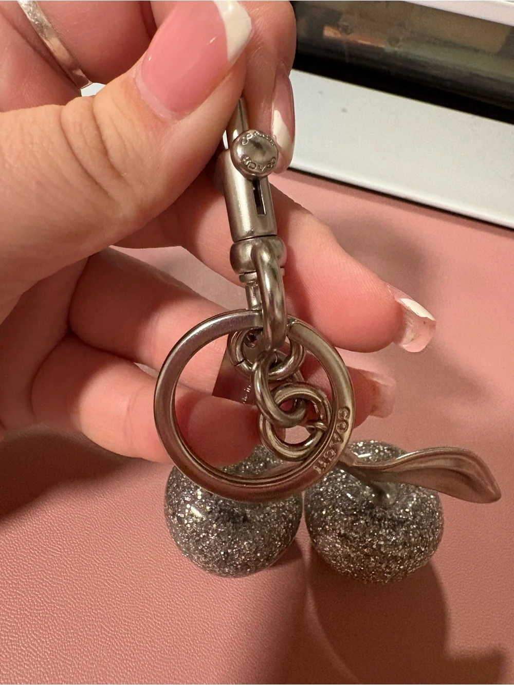 Coach Silver Glitter Cherry Key Charm